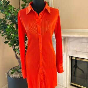 RO & DE Pleated Button-Down Mini Shirt Dress – M